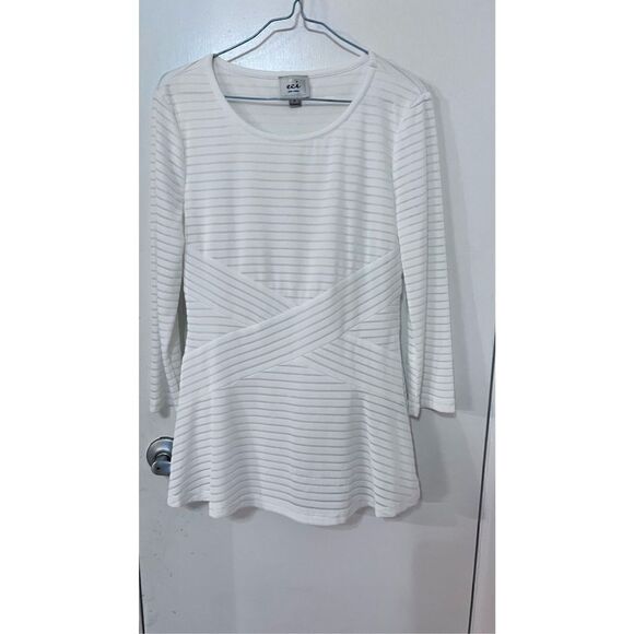 Eci Womens Ribbed Striped Long Sleeve Fit & Flare Dress White Silver Size Medium - Picture 2 of 9